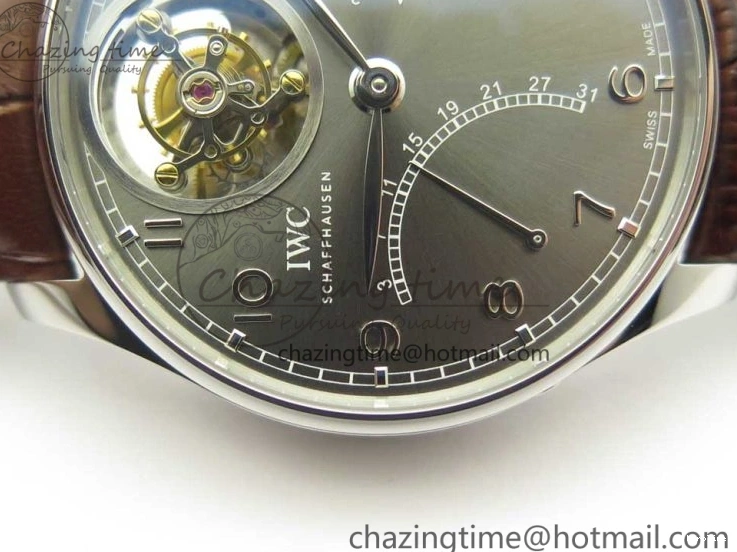 MIROTIME 0701 Lightweight Portuguese Tourbillon IW504602 SS ZF Best Edition Gray Dial on Brown Leather Strap 7177